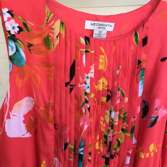 Pretty in Peach- Floral Print Dress By Liz Claiborne Sz 12p - Picture 7 of 8